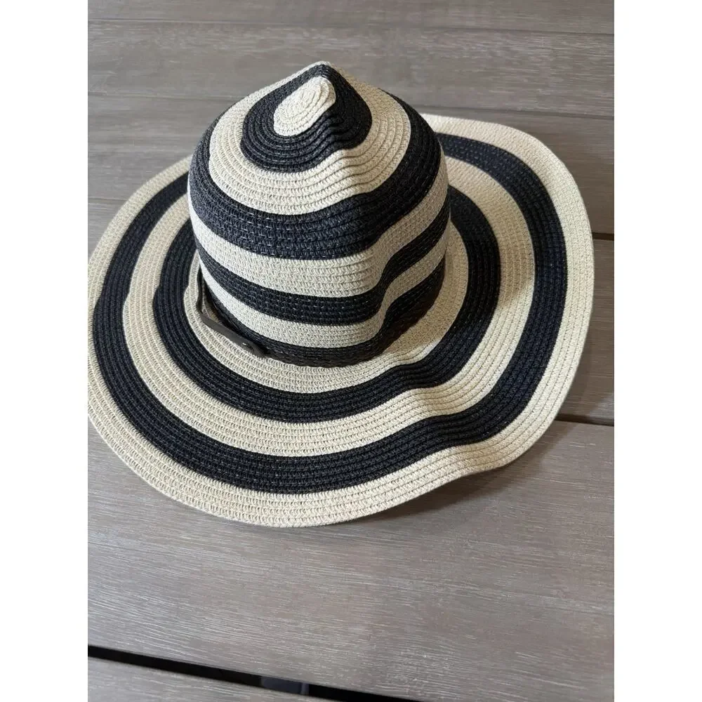 Sunlily Roll-N-Go Sun Hat Black/Tan Straw Sun Hat Floppy Beach Hat Nautical Boho